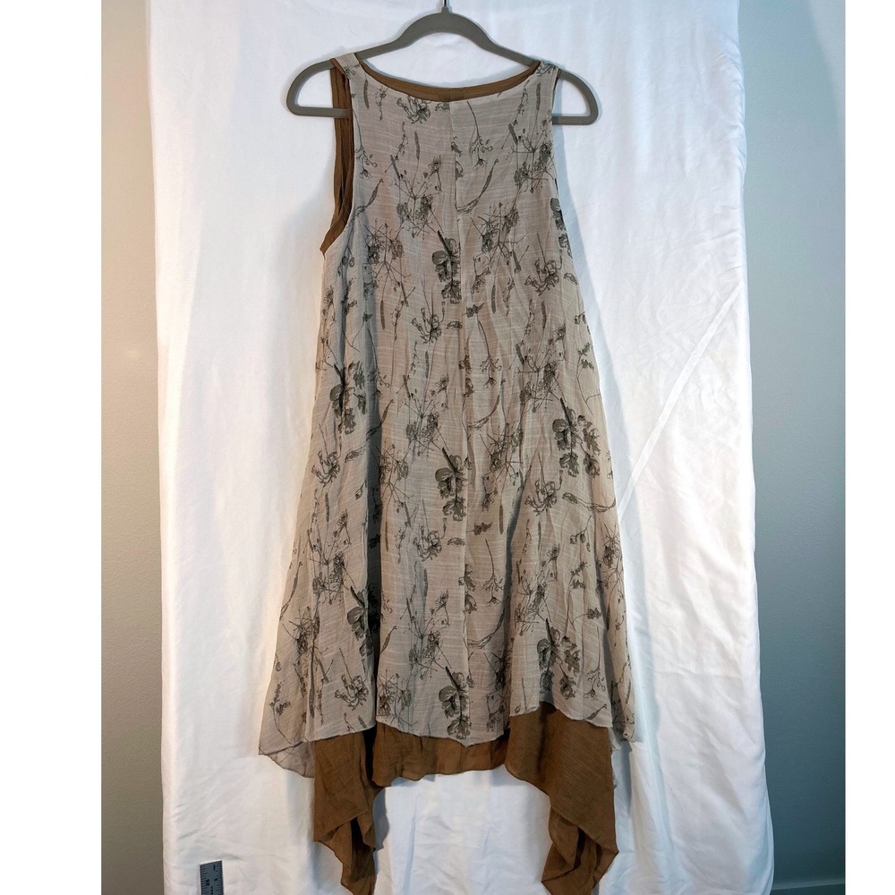 Coco + Carmen Floral Layered Handkerchief Hem Tunic Dress Tan Gray L/XL